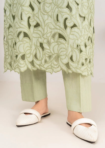 Pistachio Green Embroidered Khaddar Winter Kurta Set