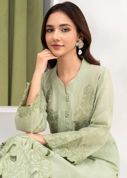 Pistachio Green Embroidered Khaddar Winter Kurta Set