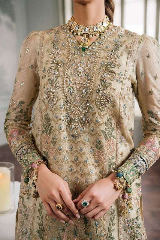 Beige Handmade Organza Partywear Suit
