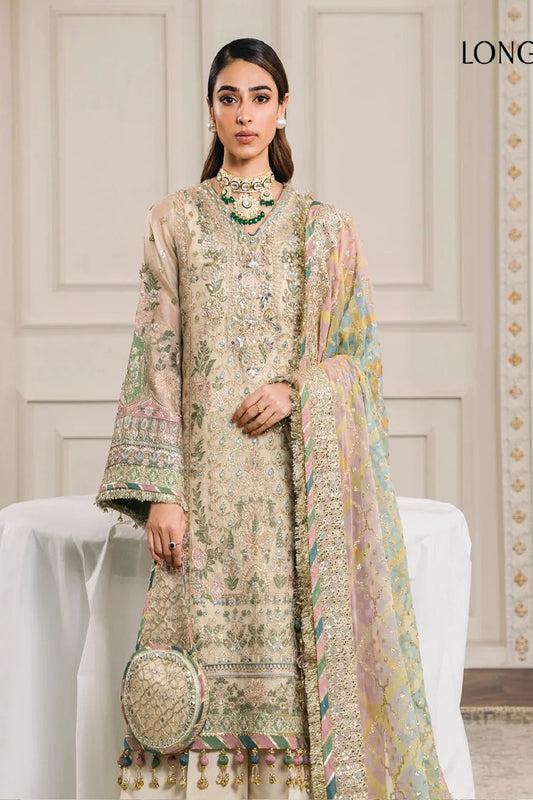 Beige Handmade Organza Partywear Suit