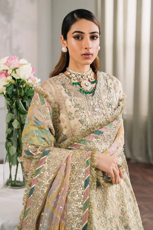 Beige Handmade Organza Partywear Suit