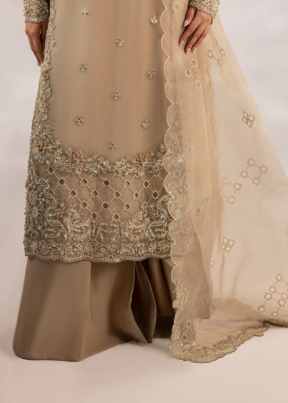 Beige Embellished Suit with Flared Trouser