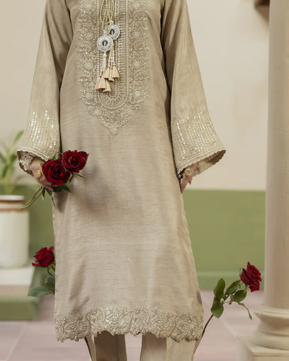 Elegant Beige Raw Silk Suit