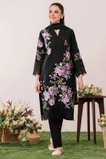 Black Embroidered Lawn Kurta Set with Dupatta