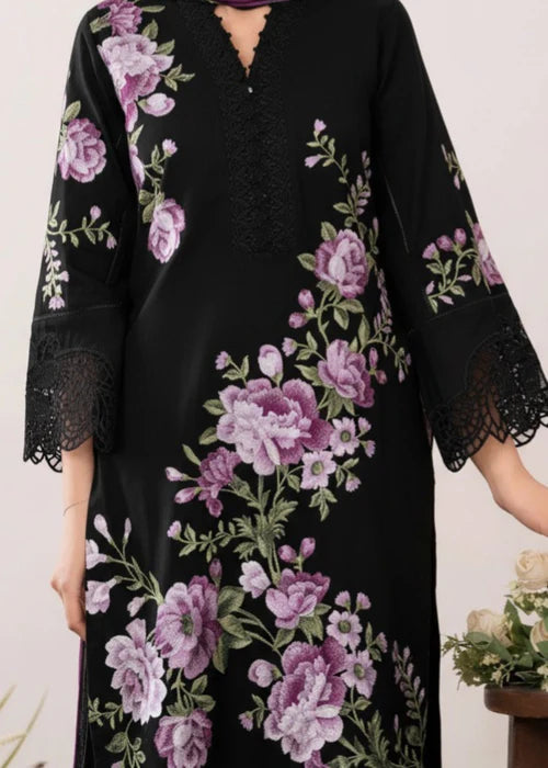 Black Embroidered Lawn Kurta Set with Dupatta