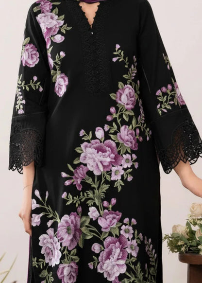 Black Embroidered Lawn Kurta Set with Dupatta
