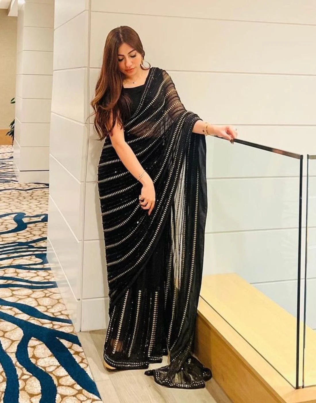 Black Chiffon Saree with Pearl Work