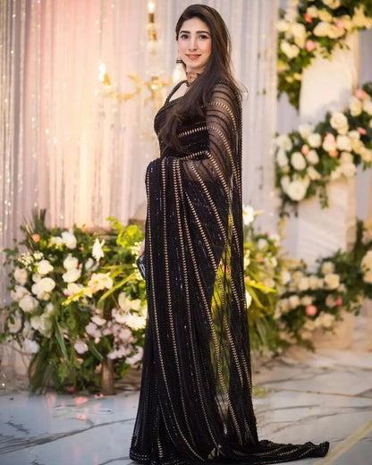 Black Chiffon Saree with Pearl Work