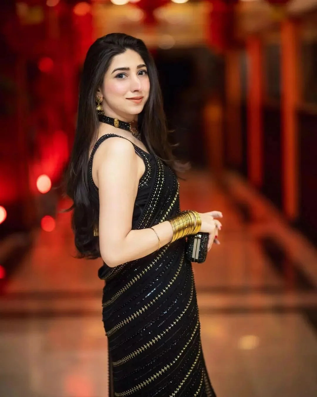 Black Chiffon Saree with Pearl Work