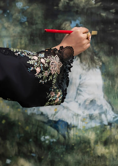 Black Lawn Shirt with Organza Patchwork Embroidery