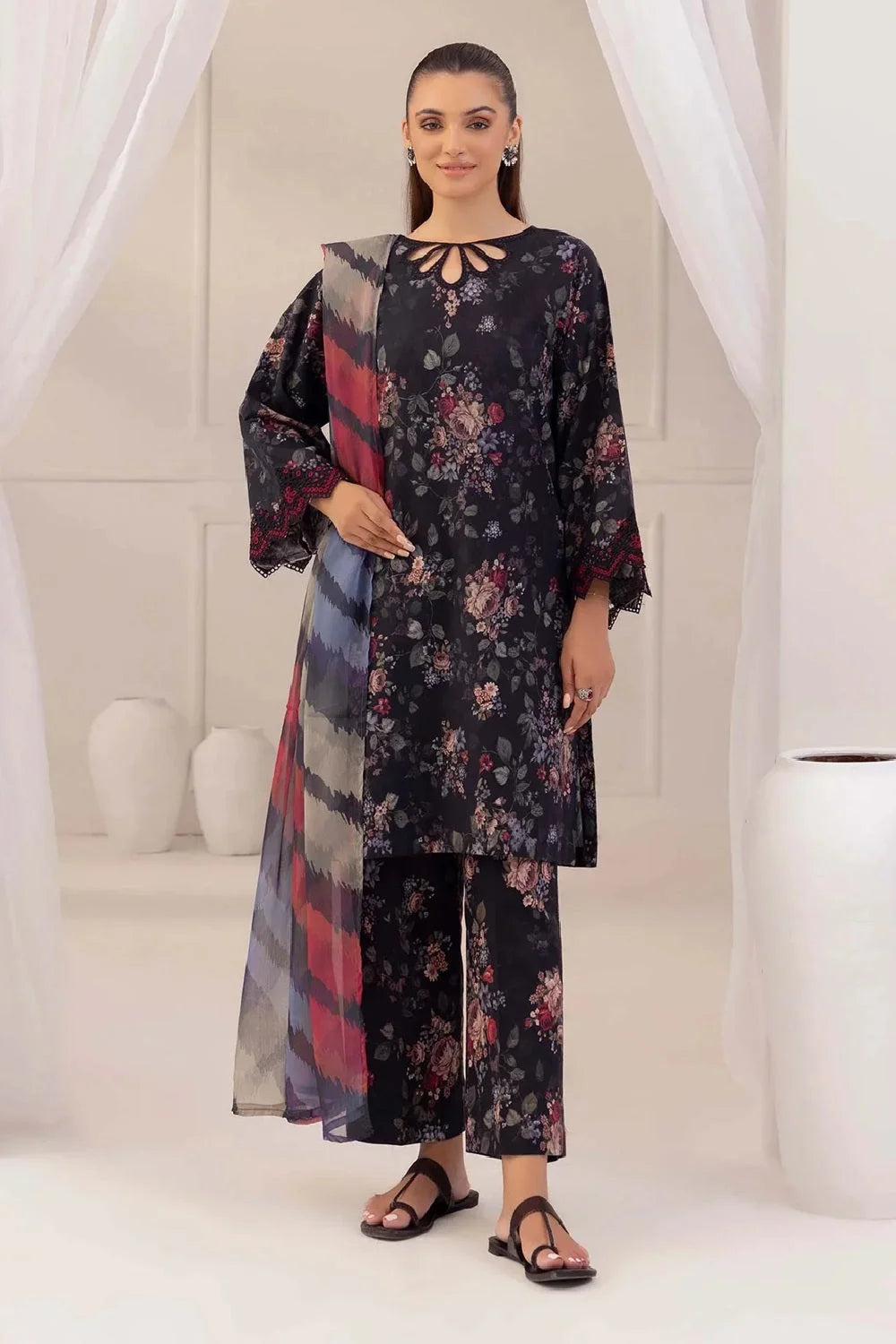 Black Digital Printed Embroidered Lawn Suit