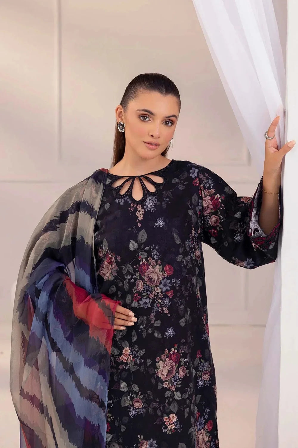 Black Digital Printed Embroidered Lawn Suit