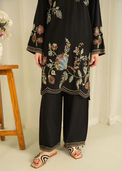 Black Embroidered Linen Kurta Set with Dupatta