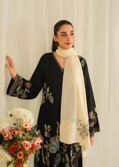 Black Embroidered Linen Kurta Set with Dupatta