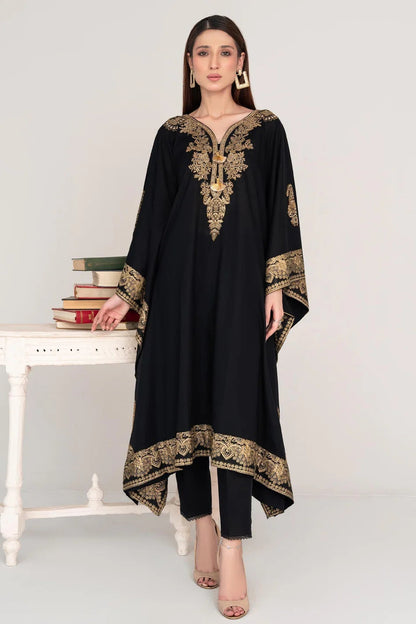 Black Embroidered Lawn Kaftan
