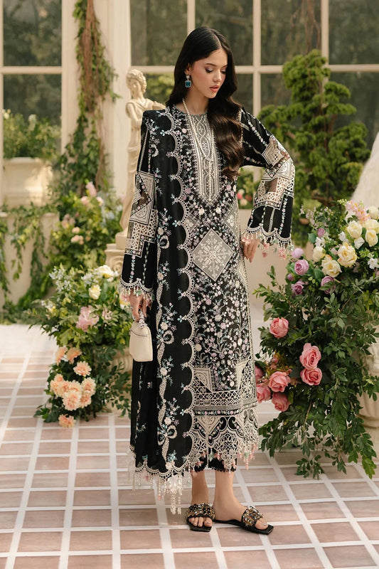 Black Heavy Embroidered Lawn Suit with Laser Cutwork