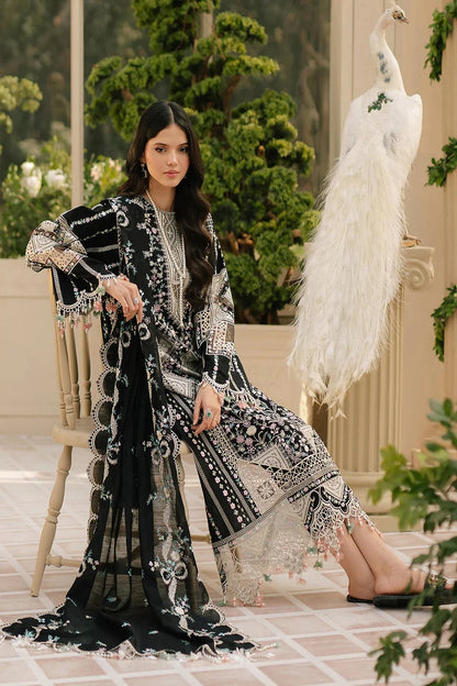 Black Heavy Embroidered Lawn Suit with Laser Cutwork
