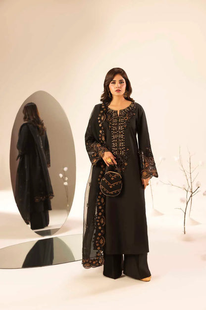 Black Hand Embellished & Embroidered Raw Silk Suit with Potil