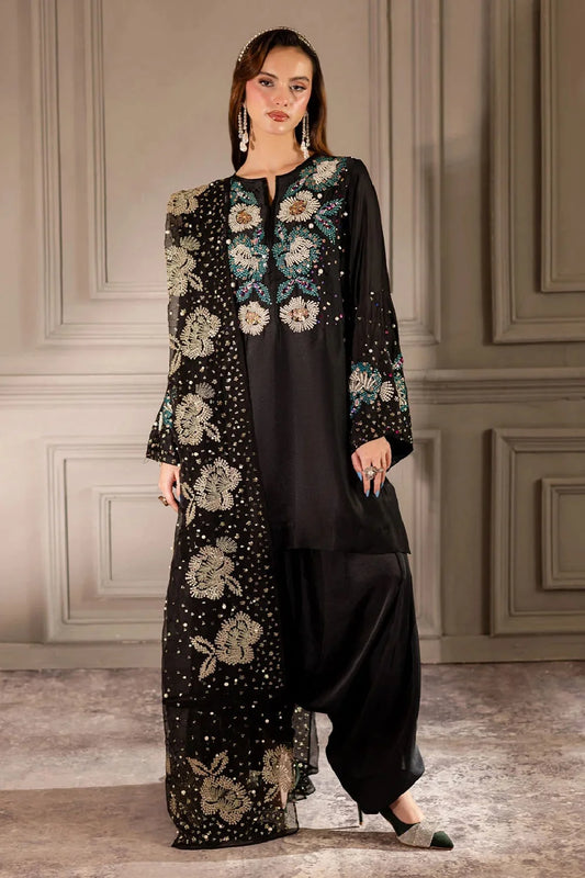 Black Handmade Indian Raw Silk Suit
