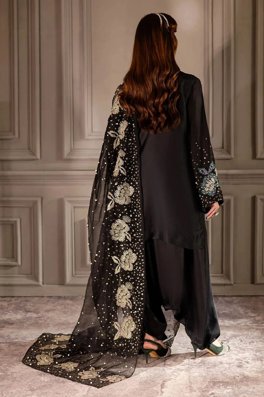 Black Handmade Indian Raw Silk Suit