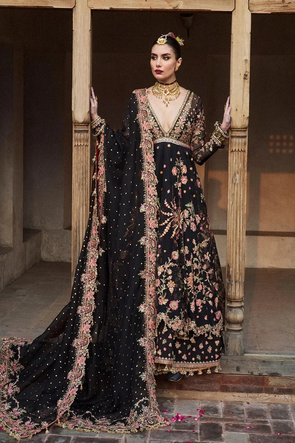 Black Handmade Semi-Stitched Lehenga