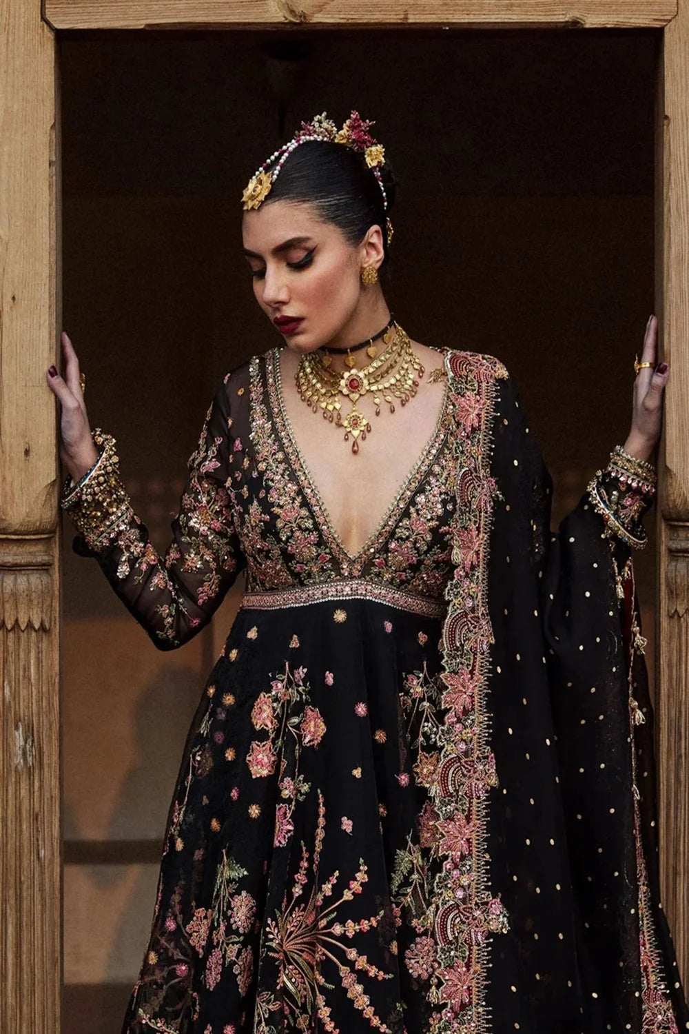 Black Handmade Semi-Stitched Lehenga