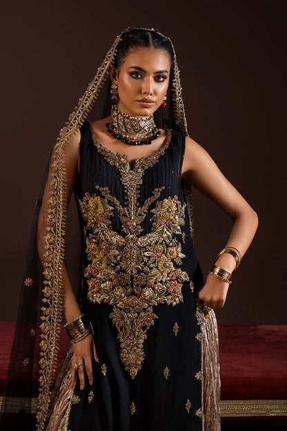 Hand Embroidered Black Crinkle Chiffon Sharara