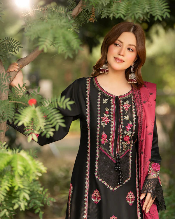 Black Cherry Heavy Embroidered Kotrai Suit