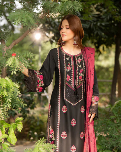 Black Cherry Heavy Embroidered Kotrai Suit