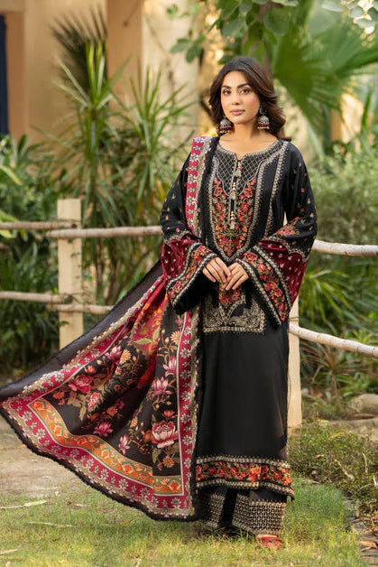 Black Kotrai Long Suit with Multi-Thread Embroidery and Velvet Patch