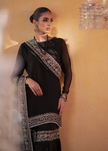 Black Chiffon Embellished Flared Gharara Size Small