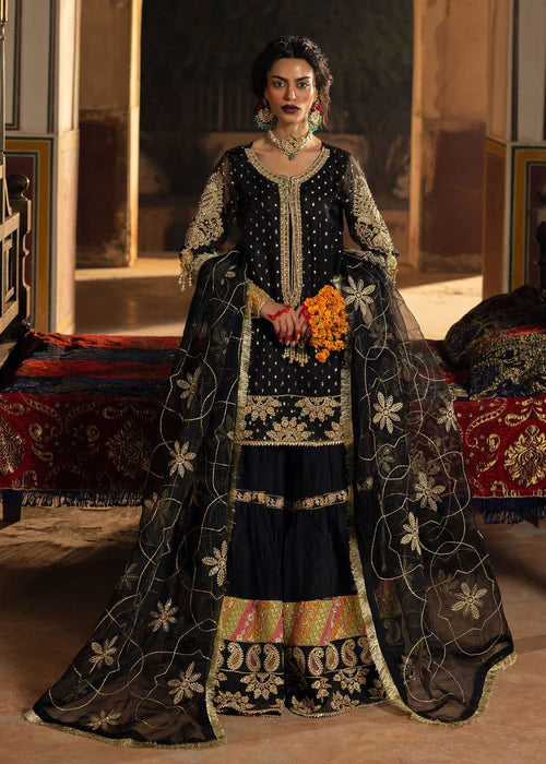 Black Embellished Flared Gharara