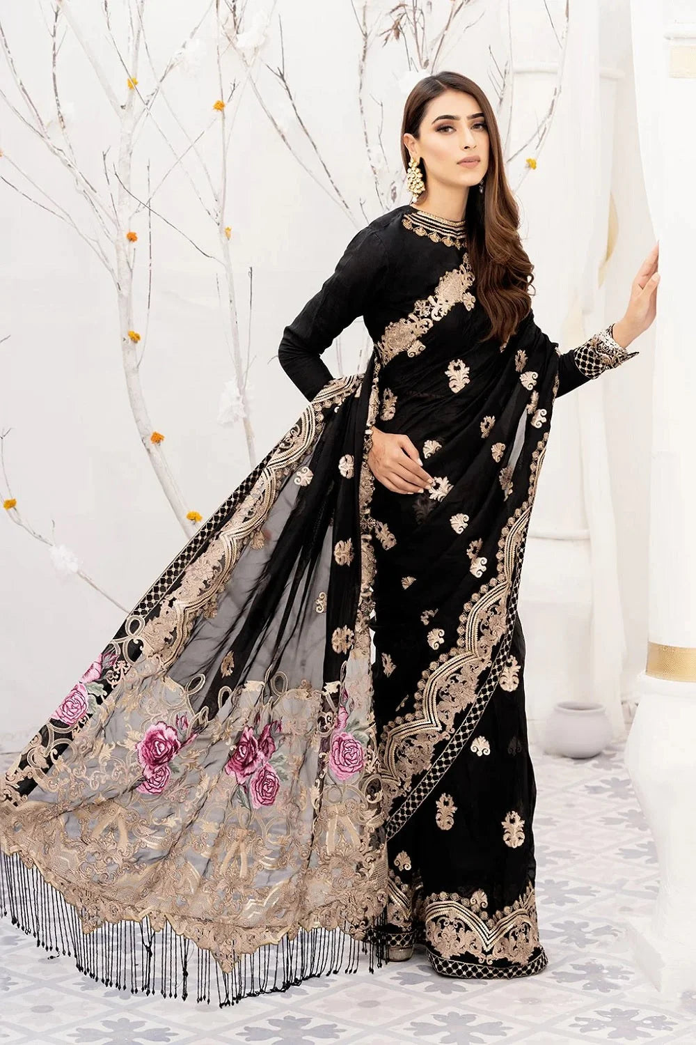 Black Pure Chiffon Wedding Saree