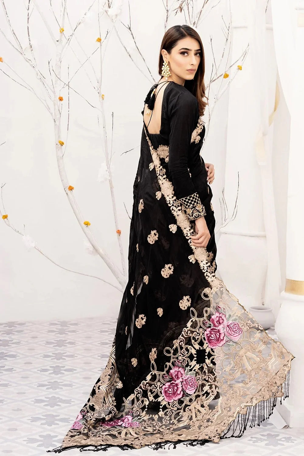 Black Pure Chiffon Wedding Saree