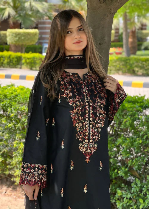 Black Sequins Embroidered Long Kurta Set with Dupatta