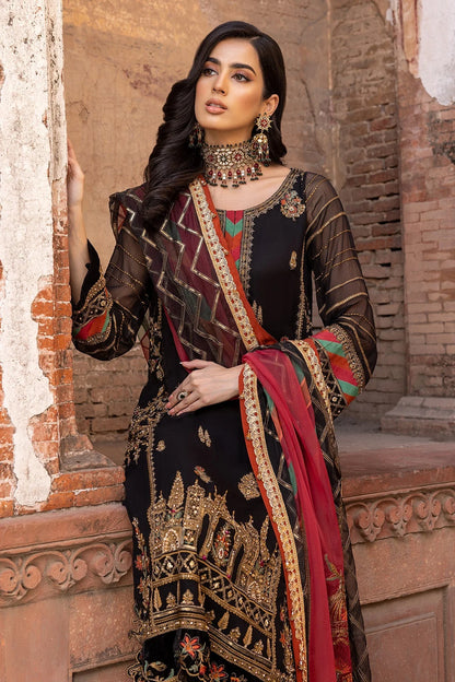 Black & Red Pure Chiffon Suit