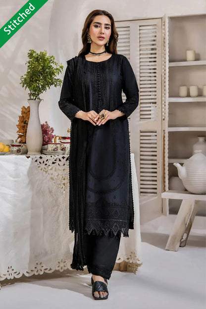 Black Readymade Pure Cotton Chikan Suit with Sequins Work