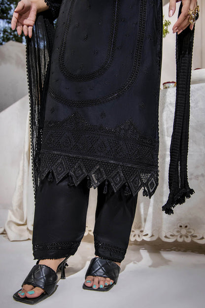 Black Readymade Pure Cotton Chikan Suit with Sequins Work