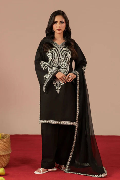 Black Linen Embroidered Kurta Set with Dupatta