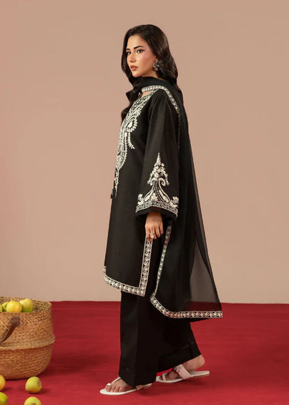 Black Linen Embroidered Kurta Set with Dupatta