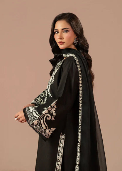 Black Linen Embroidered Kurta Set with Dupatta