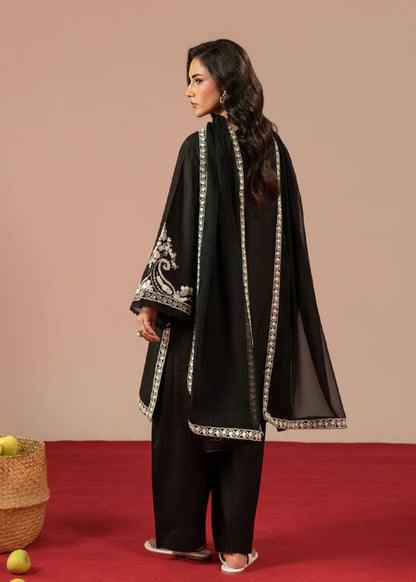 Black Linen Embroidered Kurta Set with Dupatta