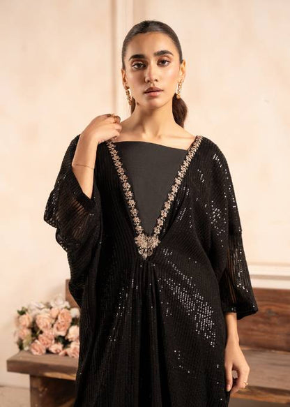 Black Sequins Embroidered Chiffon Kaftan