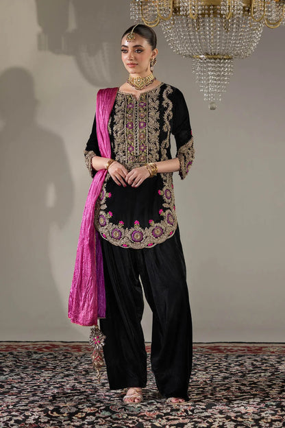 Hand Embroidered Black Farshi Shalwar with 3D Work