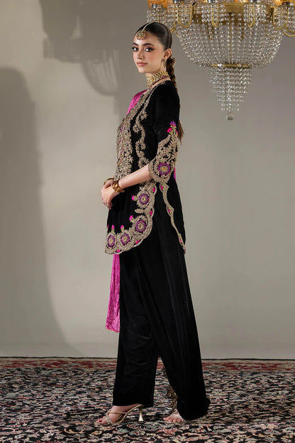 Hand Embroidered Black Farshi Shalwar with 3D Work