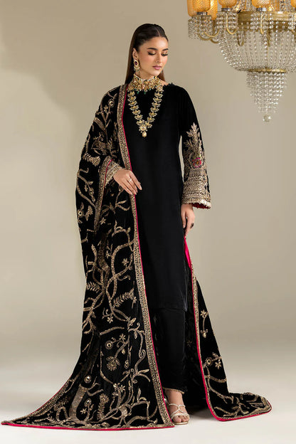 Hand Embroidered Black Velvet Suit with Heavy Embroidered Dupatta