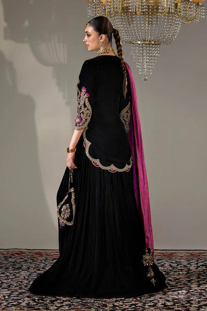 Hand Embroidered Black Velvet Sharara with 3D Work