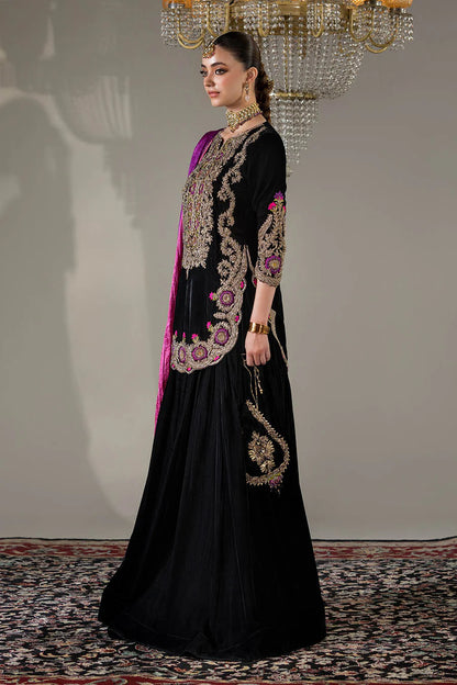 Hand Embroidered Black Velvet Sharara with 3D Work