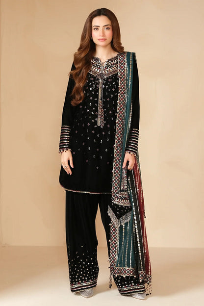 Black Embroidered Velvet Suit