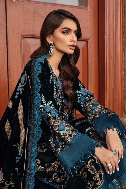 Black Pure Velvet Suit with 3D Work and Velvet Dupatta